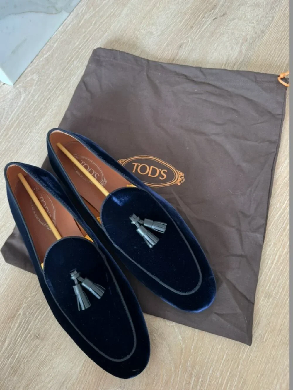 BRAND NEW Tod's Blue Suede Tassel-Detailed Loafers in Size 9